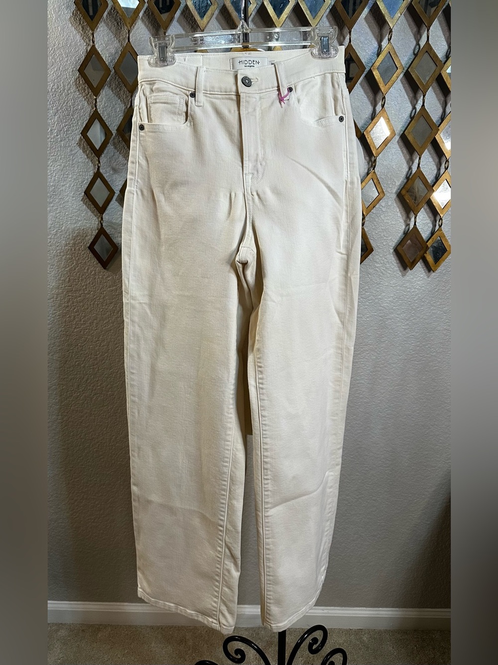 NEW- HIDDEN Los Angeles High Waisted Wide Leg Stretch Denim Jeans - Ecru
